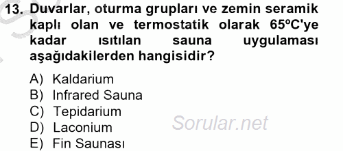 Termal ve Spa Hizmetleri 2012 - 2013 Dönem Sonu Sınavı 13.Soru