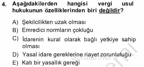 Vergi Usul Hukuku 2014 - 2015 Ara Sınavı 4.Soru