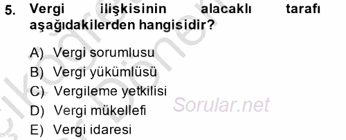 Vergi Usul Hukuku 2014 - 2015 Ara Sınavı 5.Soru
