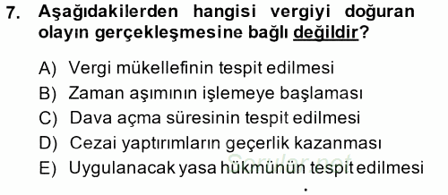 Vergi Usul Hukuku 2014 - 2015 Ara Sınavı 7.Soru