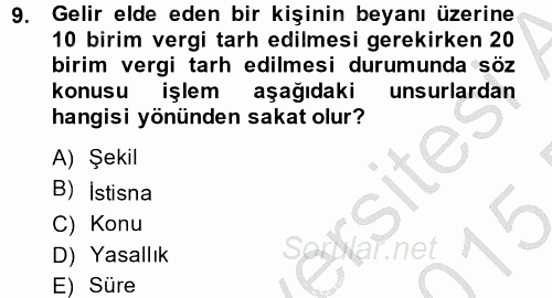 Vergi Usul Hukuku 2014 - 2015 Ara Sınavı 9.Soru