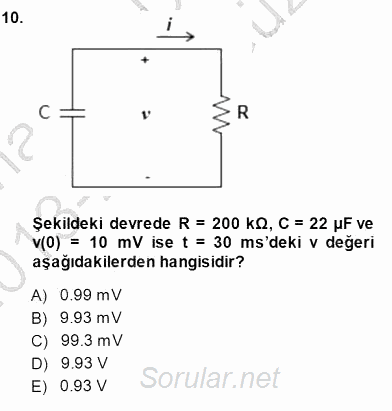 Devre Analizi 2013 - 2014 Dönem Sonu Sınavı 10.Soru