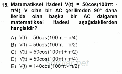 Devre Analizi 2013 - 2014 Dönem Sonu Sınavı 15.Soru