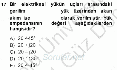 Devre Analizi 2013 - 2014 Dönem Sonu Sınavı 17.Soru