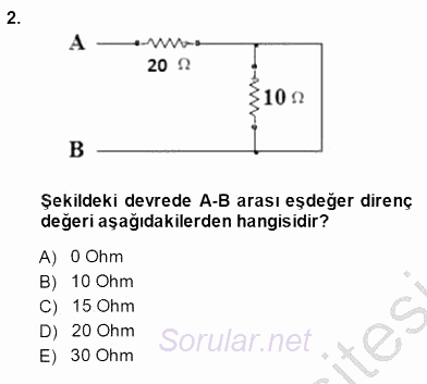 Devre Analizi 2013 - 2014 Dönem Sonu Sınavı 2.Soru