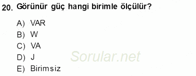 Devre Analizi 2013 - 2014 Dönem Sonu Sınavı 20.Soru