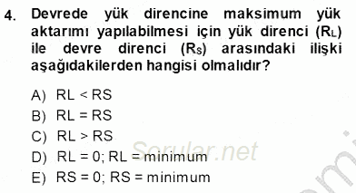 Devre Analizi 2013 - 2014 Dönem Sonu Sınavı 4.Soru