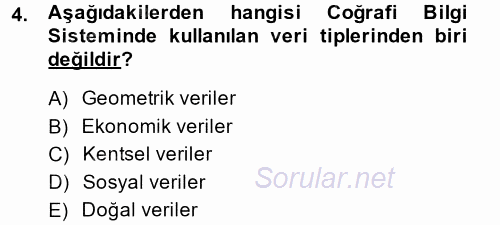 Coğrafi Bilgi Sistemleri 2014 - 2015 Ara Sınavı 4.Soru