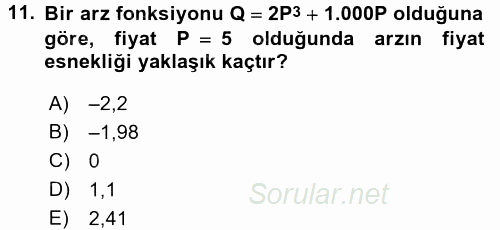 Matematiksel İktisat 2017 - 2018 Ara Sınavı 11.Soru