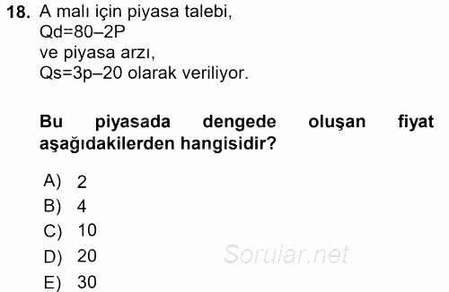 Matematiksel İktisat 2017 - 2018 Ara Sınavı 18.Soru