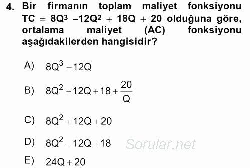 Matematiksel İktisat 2017 - 2018 Ara Sınavı 4.Soru