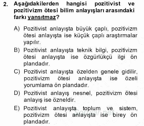 Sosyal Bilimlerde Araştırma Yöntemleri 2013 - 2014 Dönem Sonu Sınavı 2.Soru