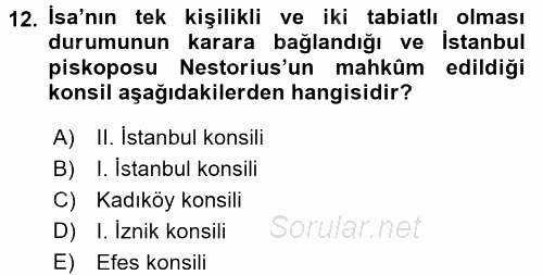 Yaşayan Dünya Dinleri 2017 - 2018 3 Ders Sınavı 12.Soru