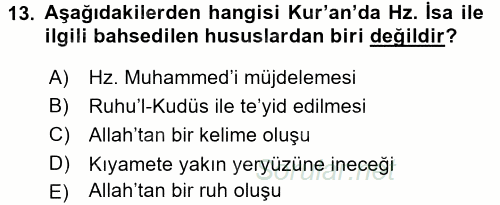 Yaşayan Dünya Dinleri 2017 - 2018 3 Ders Sınavı 13.Soru