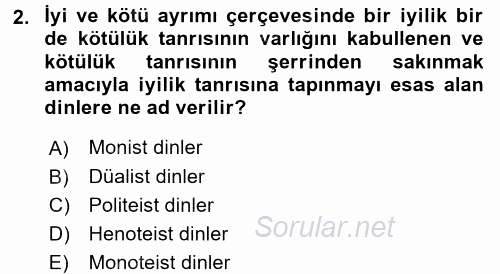 Yaşayan Dünya Dinleri 2017 - 2018 3 Ders Sınavı 2.Soru