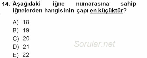 Veteriner Laboratuvar Teknikleri ve Prensipleri 2013 - 2014 Dönem Sonu Sınavı 14.Soru