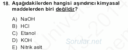 Veteriner Laboratuvar Teknikleri ve Prensipleri 2013 - 2014 Dönem Sonu Sınavı 18.Soru