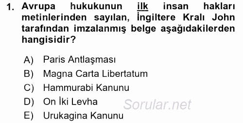 Siyasi Tarih 1 2017 - 2018 Dönem Sonu Sınavı 1.Soru