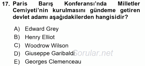 Siyasi Tarih 1 2017 - 2018 Dönem Sonu Sınavı 17.Soru
