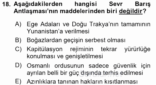 Siyasi Tarih 1 2017 - 2018 Dönem Sonu Sınavı 18.Soru