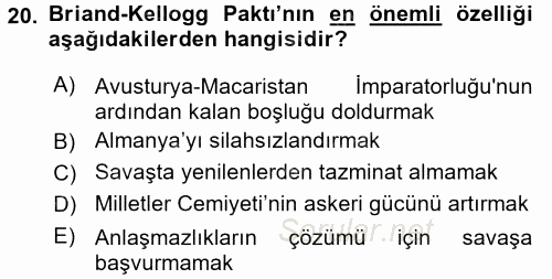 Siyasi Tarih 1 2017 - 2018 Dönem Sonu Sınavı 20.Soru