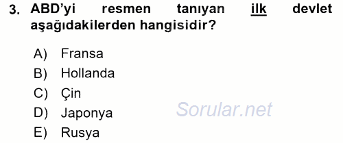 Siyasi Tarih 1 2017 - 2018 Dönem Sonu Sınavı 3.Soru