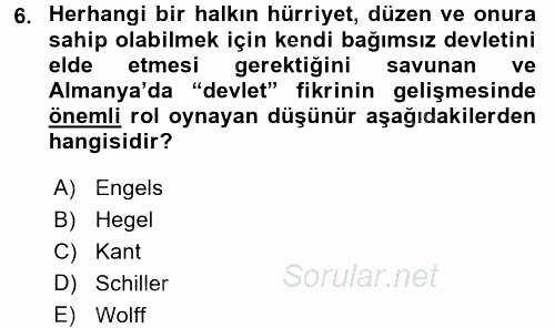 Siyasi Tarih 1 2017 - 2018 Dönem Sonu Sınavı 6.Soru