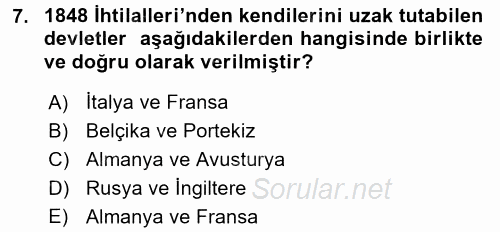 Siyasi Tarih 1 2017 - 2018 Dönem Sonu Sınavı 7.Soru