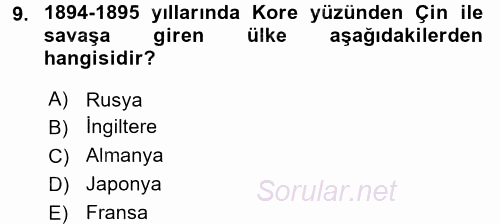 Siyasi Tarih 1 2017 - 2018 Dönem Sonu Sınavı 9.Soru