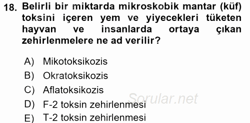 Temel Veteriner Farmakoloji ve Toksikoloji 2017 - 2018 3 Ders Sınavı 18.Soru