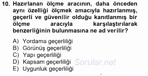 Ölçme Ve Değerlendirme 2012 - 2013 Ara Sınavı 10.Soru