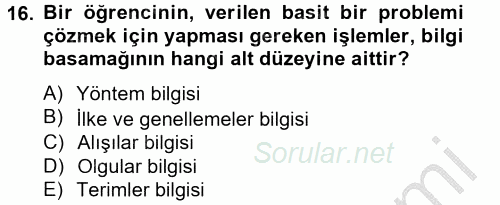 Ölçme Ve Değerlendirme 2012 - 2013 Ara Sınavı 16.Soru