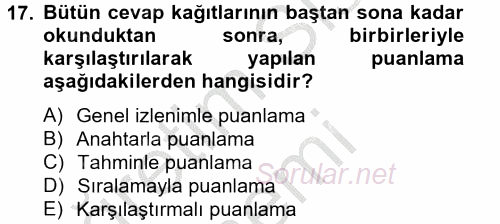 Ölçme Ve Değerlendirme 2012 - 2013 Ara Sınavı 17.Soru