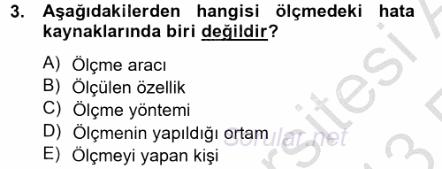 Ölçme Ve Değerlendirme 2012 - 2013 Ara Sınavı 3.Soru