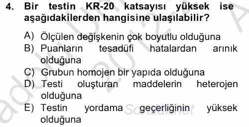 Ölçme Ve Değerlendirme 2012 - 2013 Ara Sınavı 4.Soru