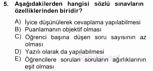 Ölçme Ve Değerlendirme 2012 - 2013 Ara Sınavı 5.Soru