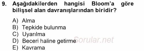 Ölçme Ve Değerlendirme 2012 - 2013 Ara Sınavı 9.Soru