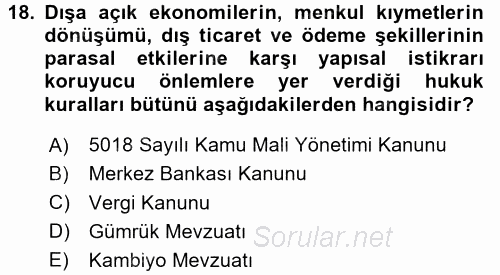 Dış Ticaret İşlemleri ve Belgeleri 2017 - 2018 Dönem Sonu Sınavı 18.Soru