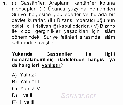 İlk Dönem İslam Tarihi 2013 - 2014 Ara Sınavı 1.Soru