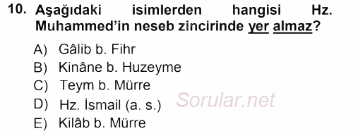 İlk Dönem İslam Tarihi 2013 - 2014 Ara Sınavı 10.Soru