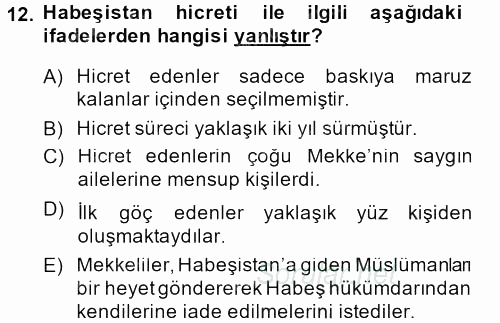 İlk Dönem İslam Tarihi 2013 - 2014 Ara Sınavı 12.Soru