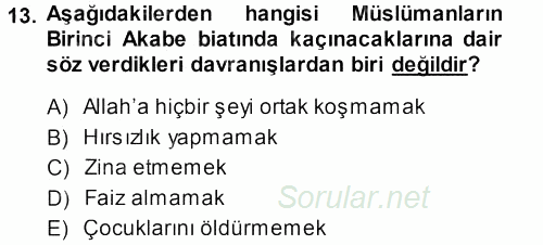 İlk Dönem İslam Tarihi 2013 - 2014 Ara Sınavı 13.Soru