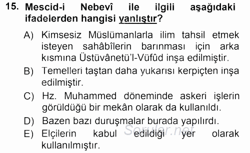 İlk Dönem İslam Tarihi 2013 - 2014 Ara Sınavı 15.Soru