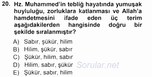 İlk Dönem İslam Tarihi 2013 - 2014 Ara Sınavı 20.Soru