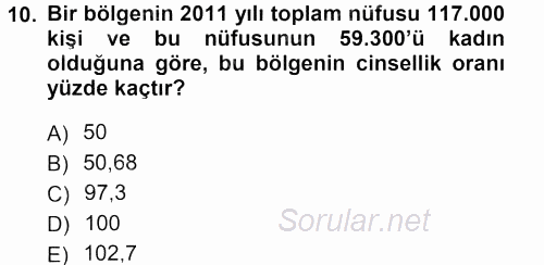 Tıbbi İstatistik 2013 - 2014 Tek Ders Sınavı 10.Soru