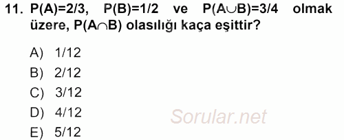 Tıbbi İstatistik 2013 - 2014 Tek Ders Sınavı 11.Soru