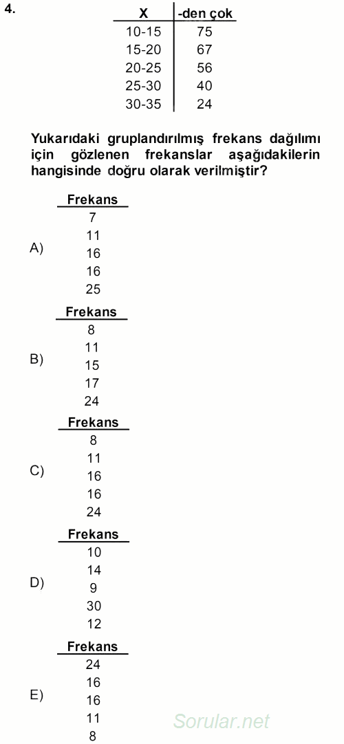 Tıbbi İstatistik 2013 - 2014 Tek Ders Sınavı 4.Soru