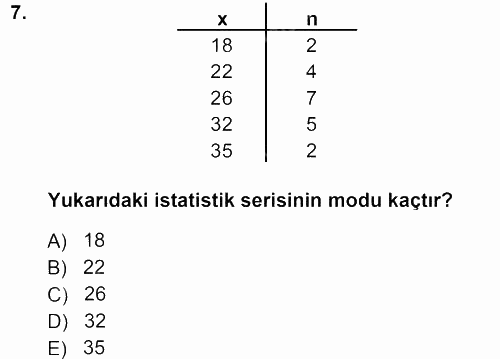 Tıbbi İstatistik 2013 - 2014 Tek Ders Sınavı 7.Soru