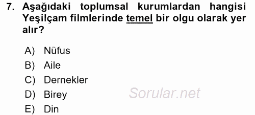 Film ve Video Kültürü 2017 - 2018 3 Ders Sınavı 7.Soru