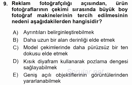 Fotoğrafın Kullanım Alanları 2016 - 2017 Ara Sınavı 9.Soru